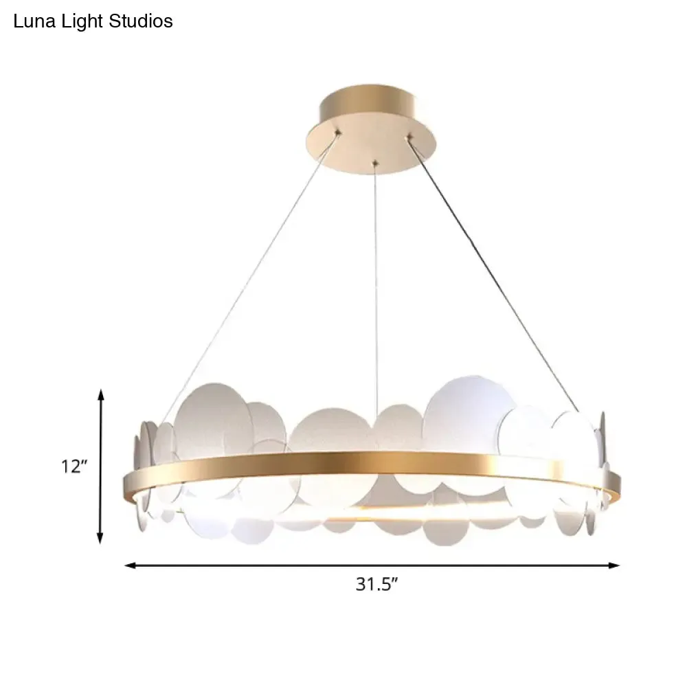 Contemporary LED Acrylic Chandelier Pendant in White/Warm Light - Gold Ring Design - 23.5"/31.5" Diameter