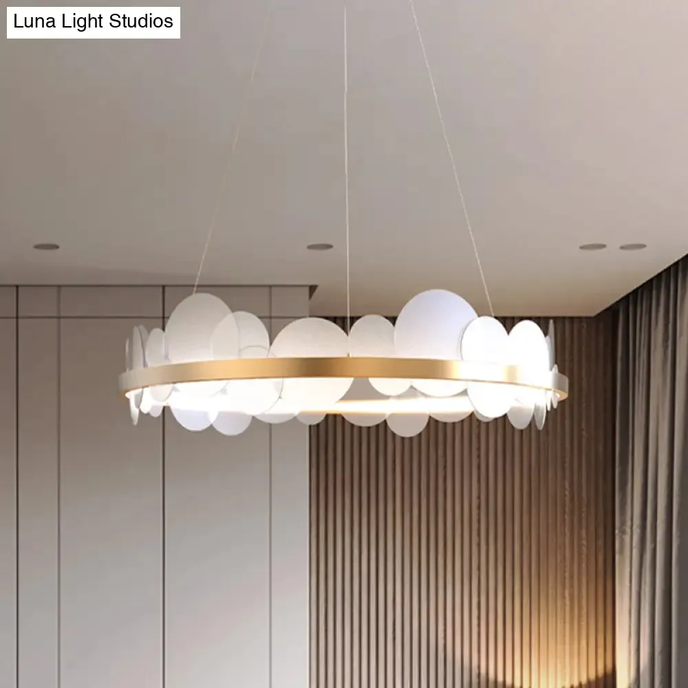 Contemporary LED Acrylic Chandelier Pendant in White/Warm Light - Gold Ring Design - 23.5"/31.5" Diameter