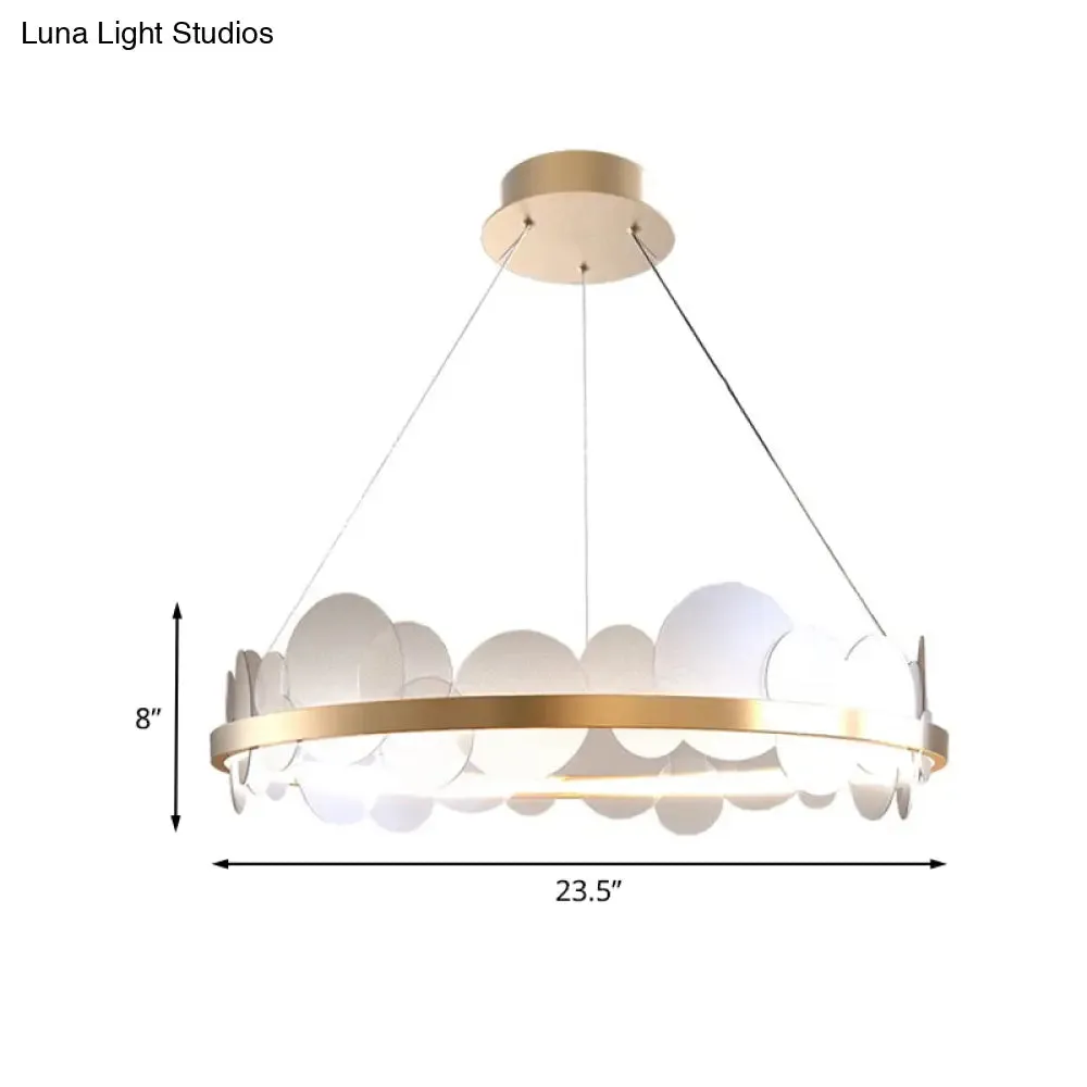 Contemporary LED Acrylic Chandelier Pendant in White/Warm Light - Gold Ring Design - 23.5"/31.5" Diameter