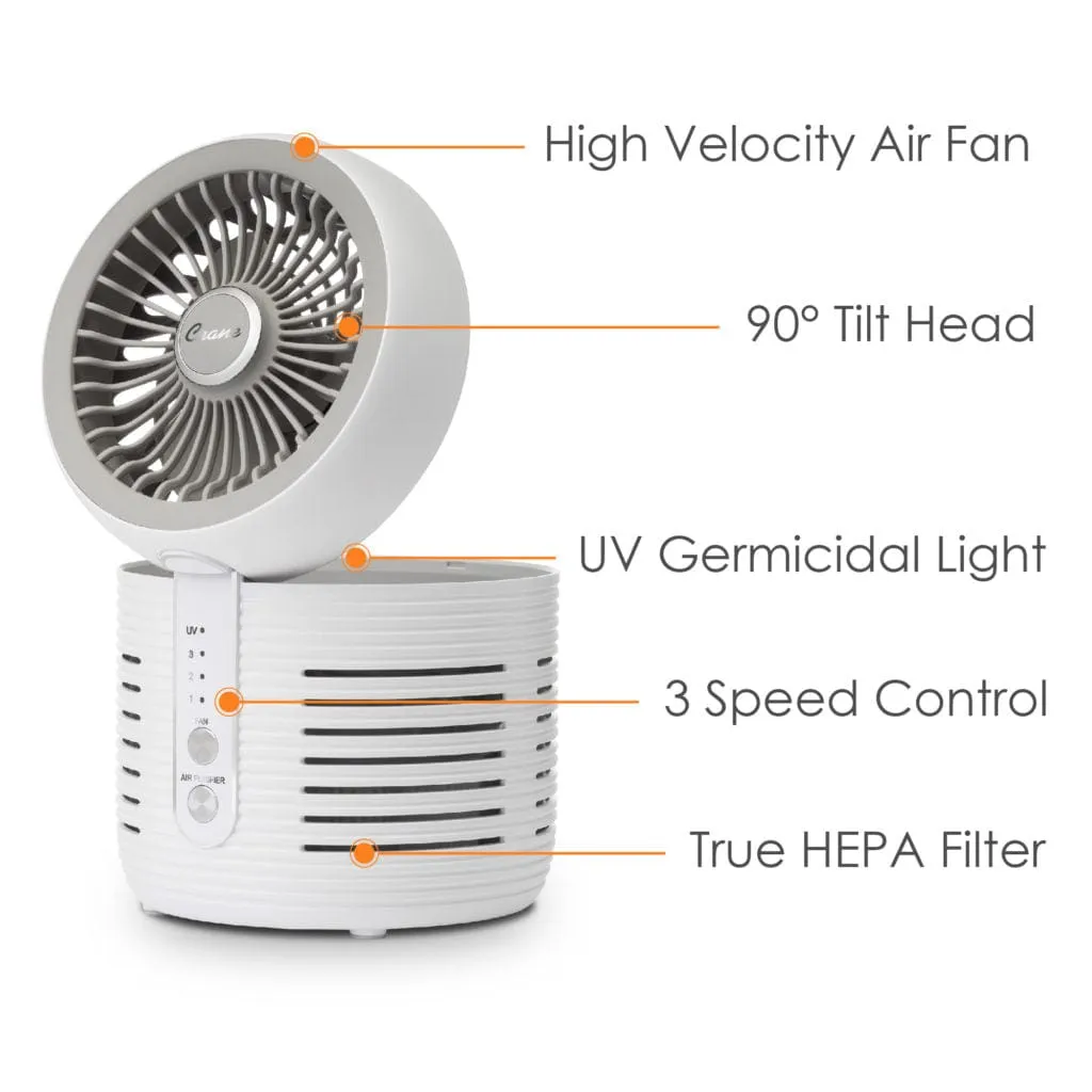 Crane Desk Top Air Purifier and Fan with UVC light