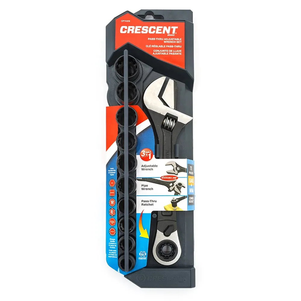 Crescent Pass-Thru Adjustable Wrench Set w/Spline Sockets - CPTAW8