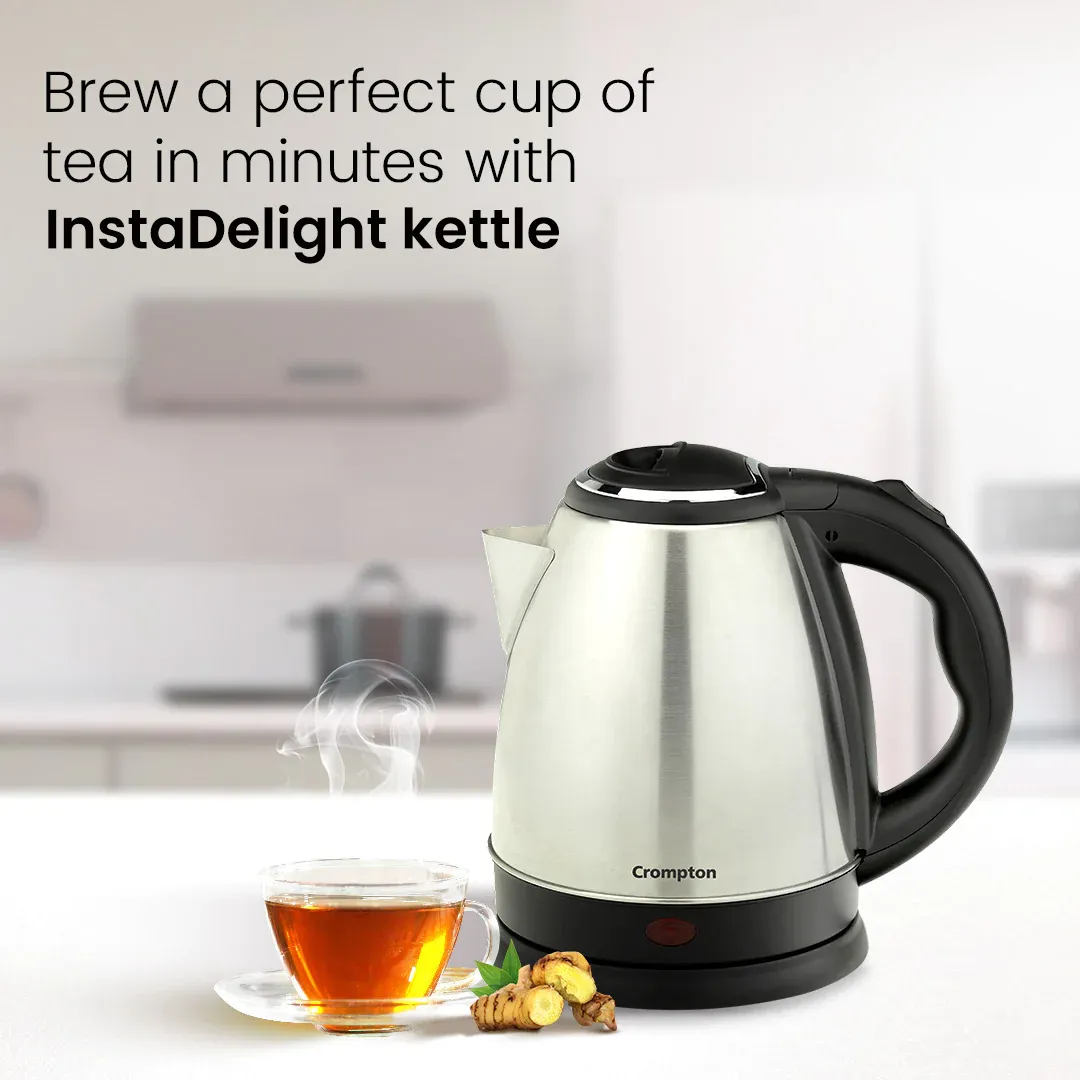 Crompton Instadelight Electric Kettle Stainless Steel 1.5 Ltr | SuperFast Boiling | Auto Shut Off | Dry Boil Protection