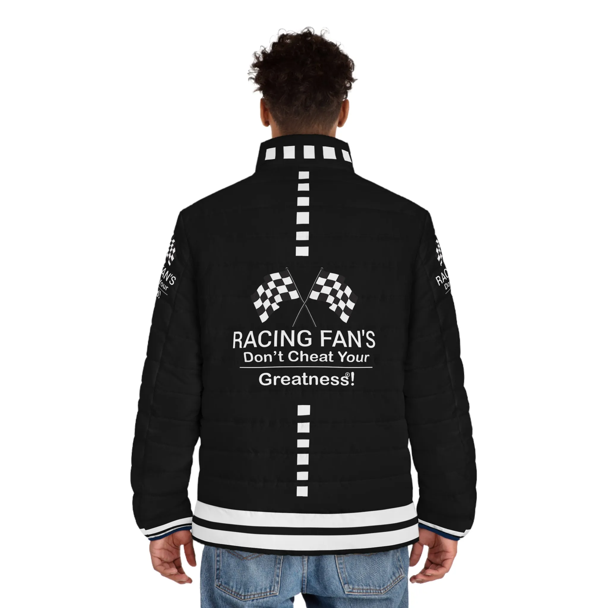 DCYG Racing Fans White Logo & Black  Unisex Puffer Jacket (AOP)