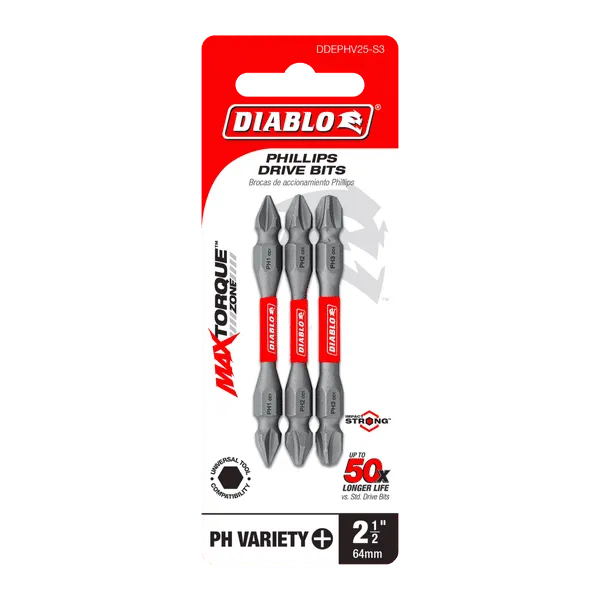 Diablo 2-3/8" Double-Ended Phillips Drive Bit Set - 3 Pcs