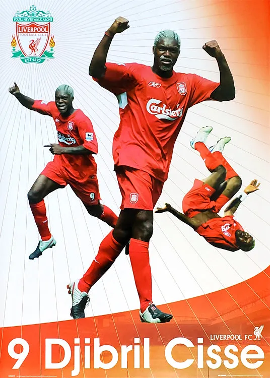 Djibril Cisse "Fantastic" Liverpool FC EPL Football Action Poster - GB 2004