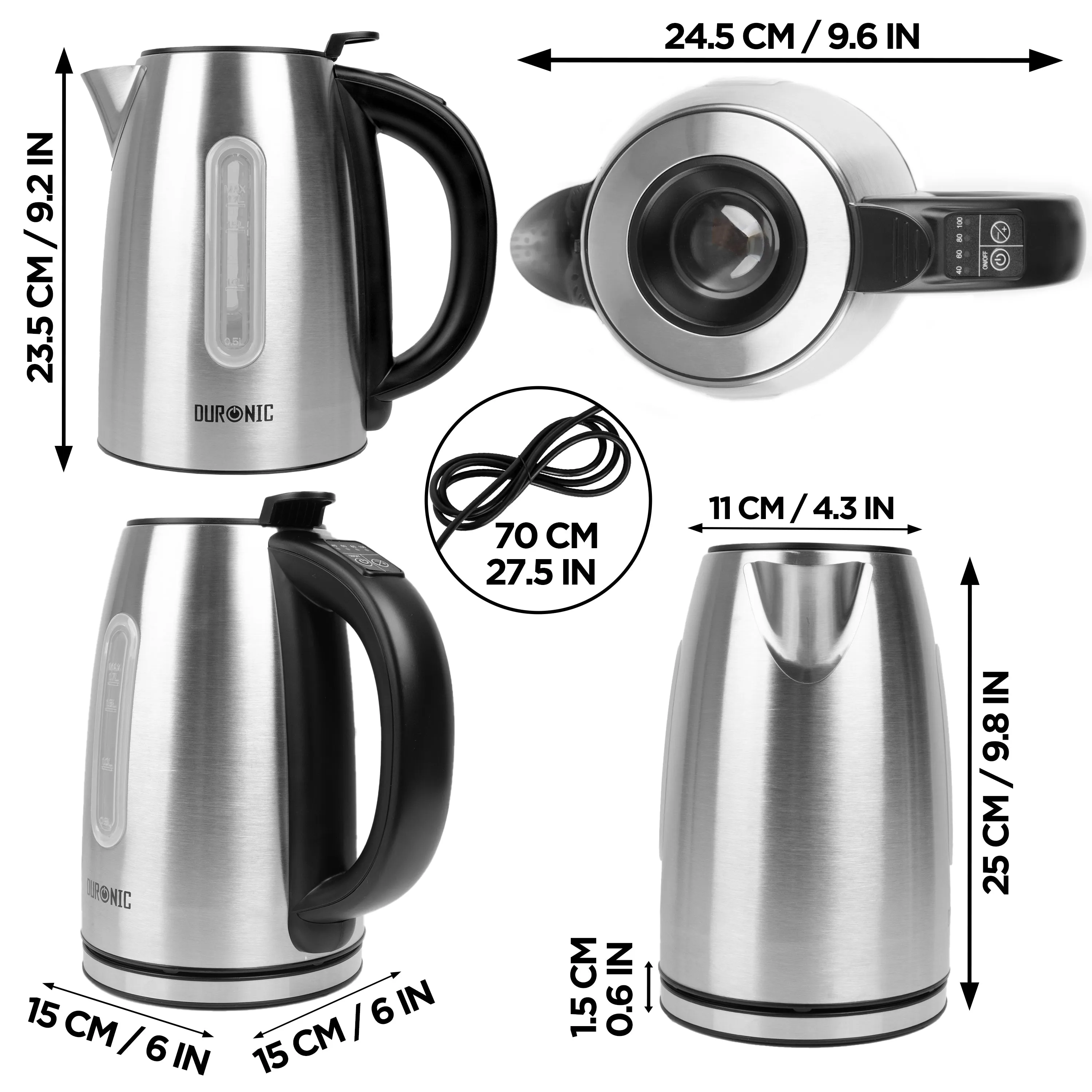 Duronic Electric Kettle EK43 Stainless Steel Kettles with Temperature Control Hot Water Boiler Electrical Heating Electronic Digital Kitchen Kettle for Boiling Water Tea Coffee Hot Chocolate Soup