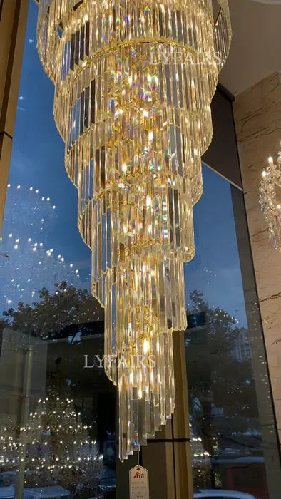 Extra Large Luxury Spiral Crystal Chandelier in Gold Finish