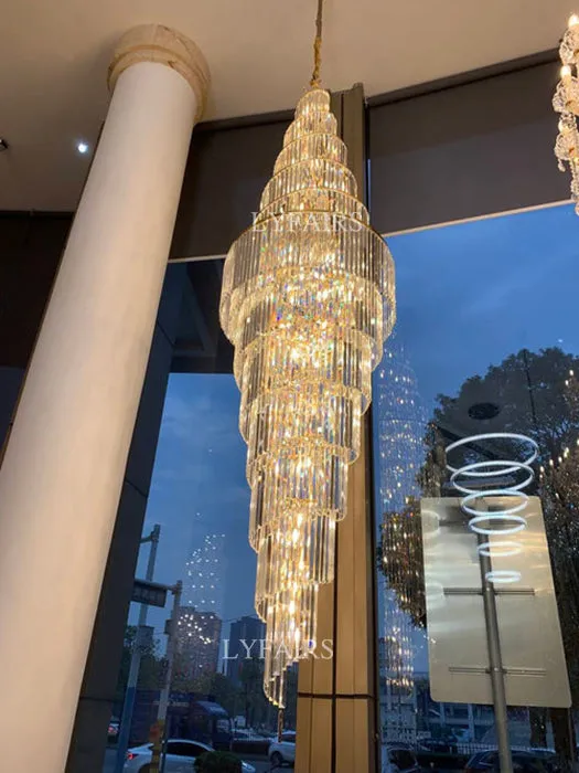 Extra Large Luxury Spiral Crystal Chandelier in Gold Finish