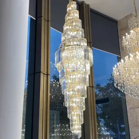 Extra Large Luxury Spiral Crystal Chandelier in Gold Finish