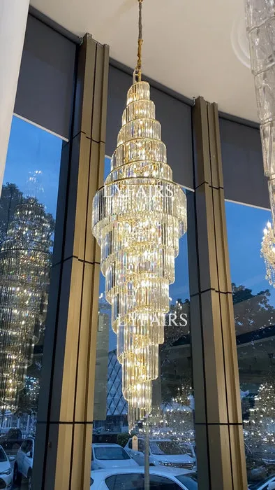 Extra Large Luxury Spiral Crystal Chandelier in Gold Finish