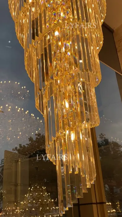 Extra Large Luxury Spiral Crystal Chandelier in Gold Finish