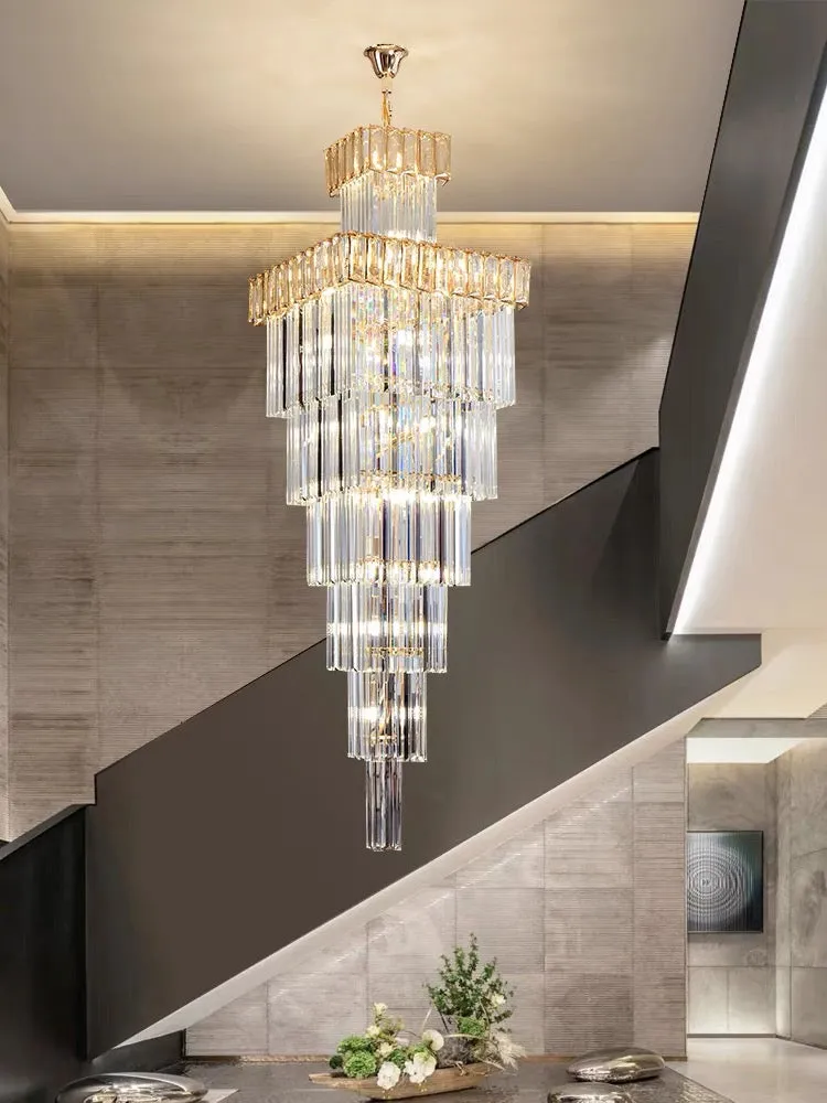 Extra Large Vertical Crystal Staircase Chandelier Foyer Ceiling Light Fixture in Gray/Amber Brim