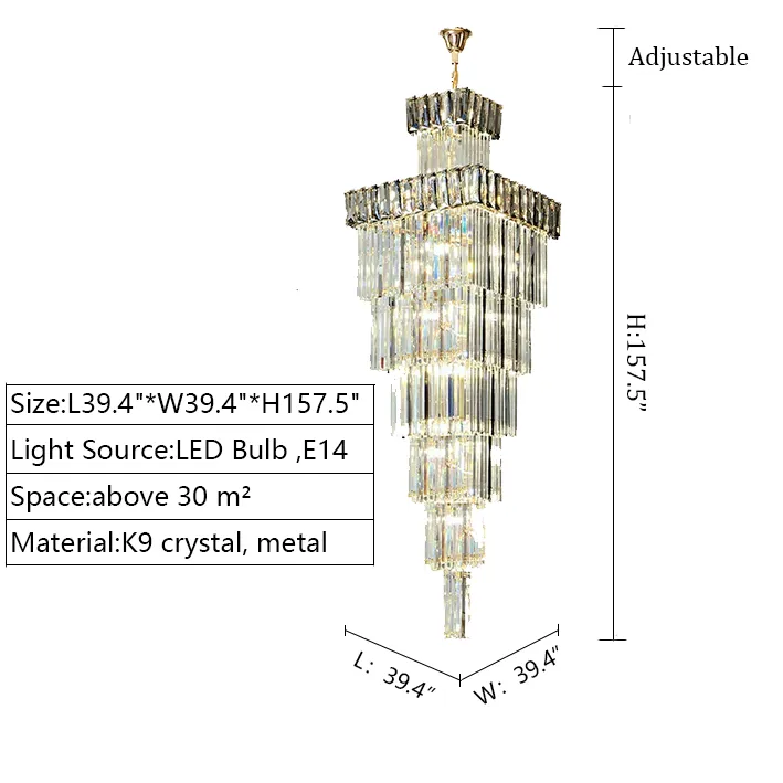 Extra Large Vertical Crystal Staircase Chandelier Foyer Ceiling Light Fixture in Gray/Amber Brim