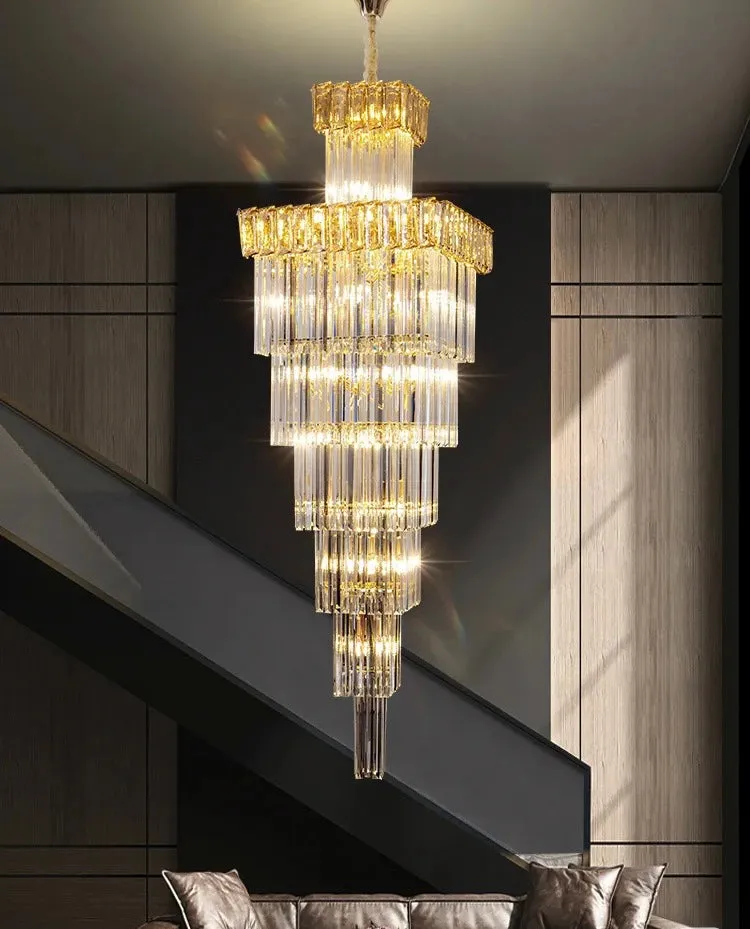 Extra Large Vertical Crystal Staircase Chandelier Foyer Ceiling Light Fixture in Gray/Amber Brim