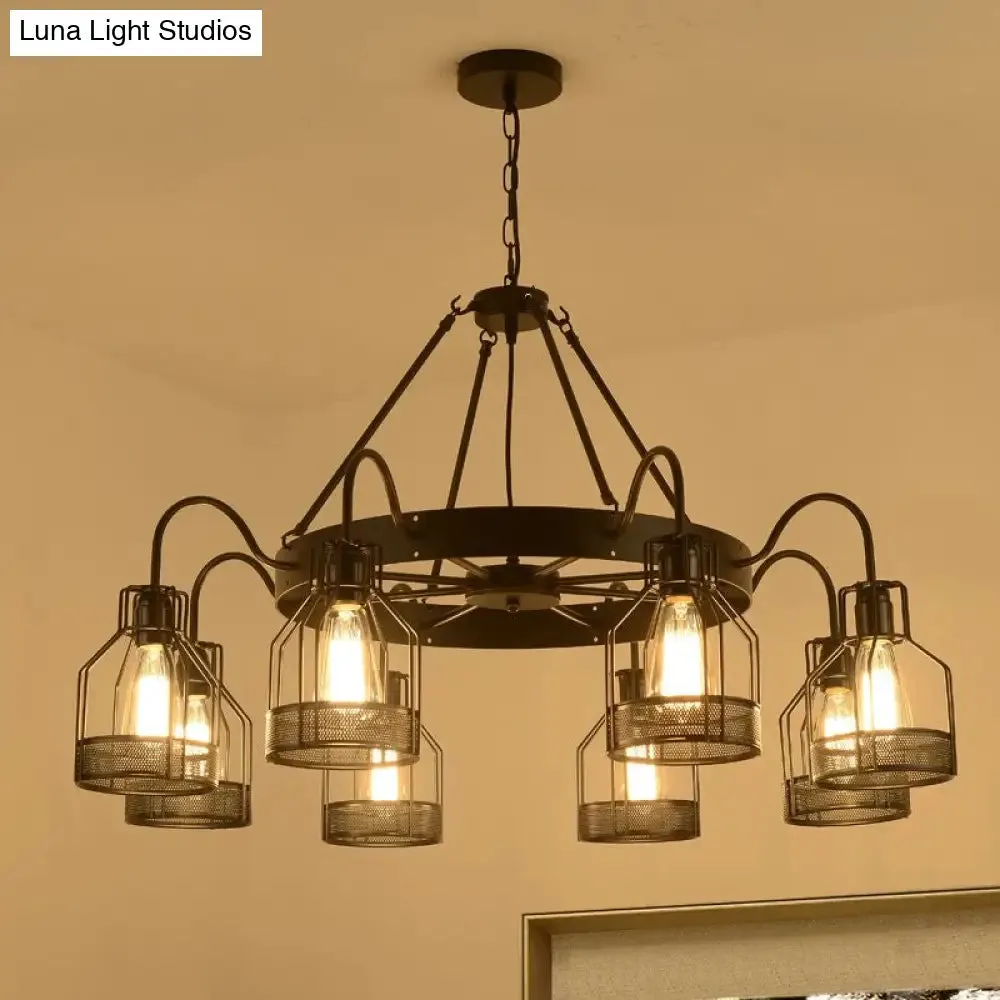 Farmhouse Black Metal Chandelier Light Fixture - 6/8 Heads Bell Hanging Lamp with Cage Style Frame