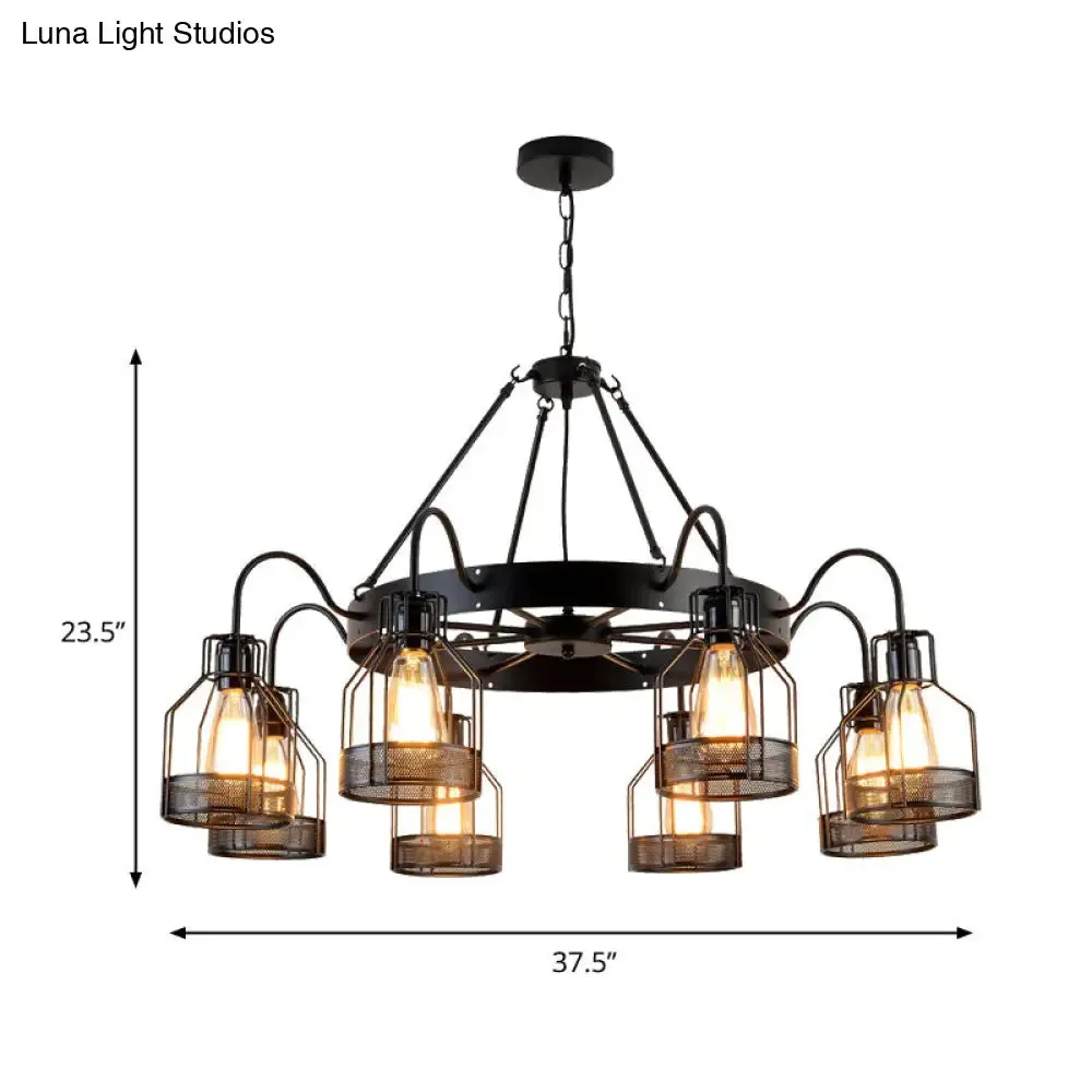 Farmhouse Black Metal Chandelier Light Fixture - 6/8 Heads Bell Hanging Lamp with Cage Style Frame