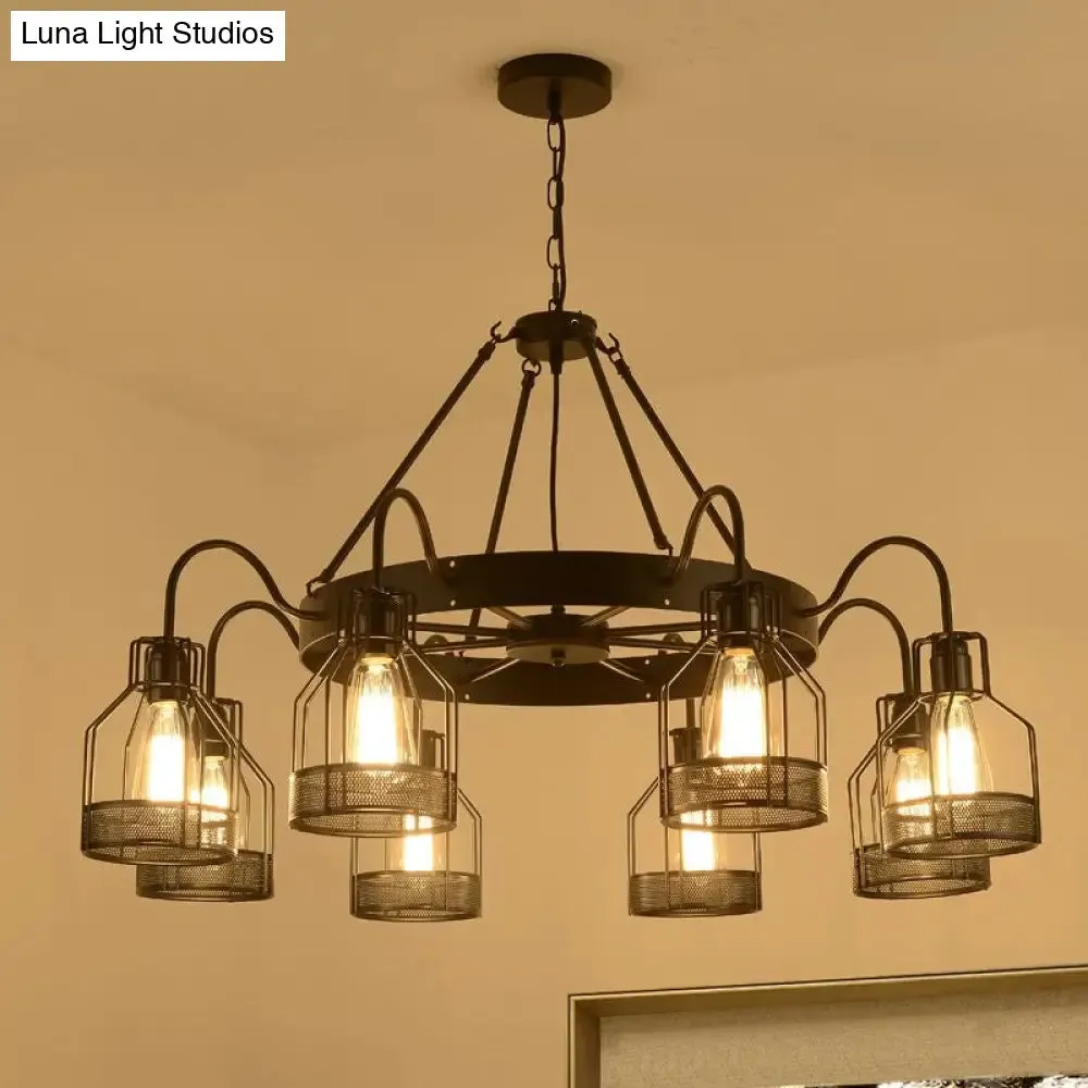 Farmhouse Black Metal Chandelier Light Fixture - 6/8 Heads Bell Hanging Lamp with Cage Style Frame