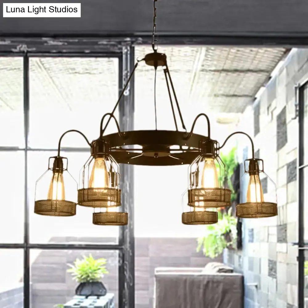 Farmhouse Black Metal Chandelier Light Fixture - 6/8 Heads Bell Hanging Lamp with Cage Style Frame