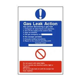 Fire Action Gas Leak Sign