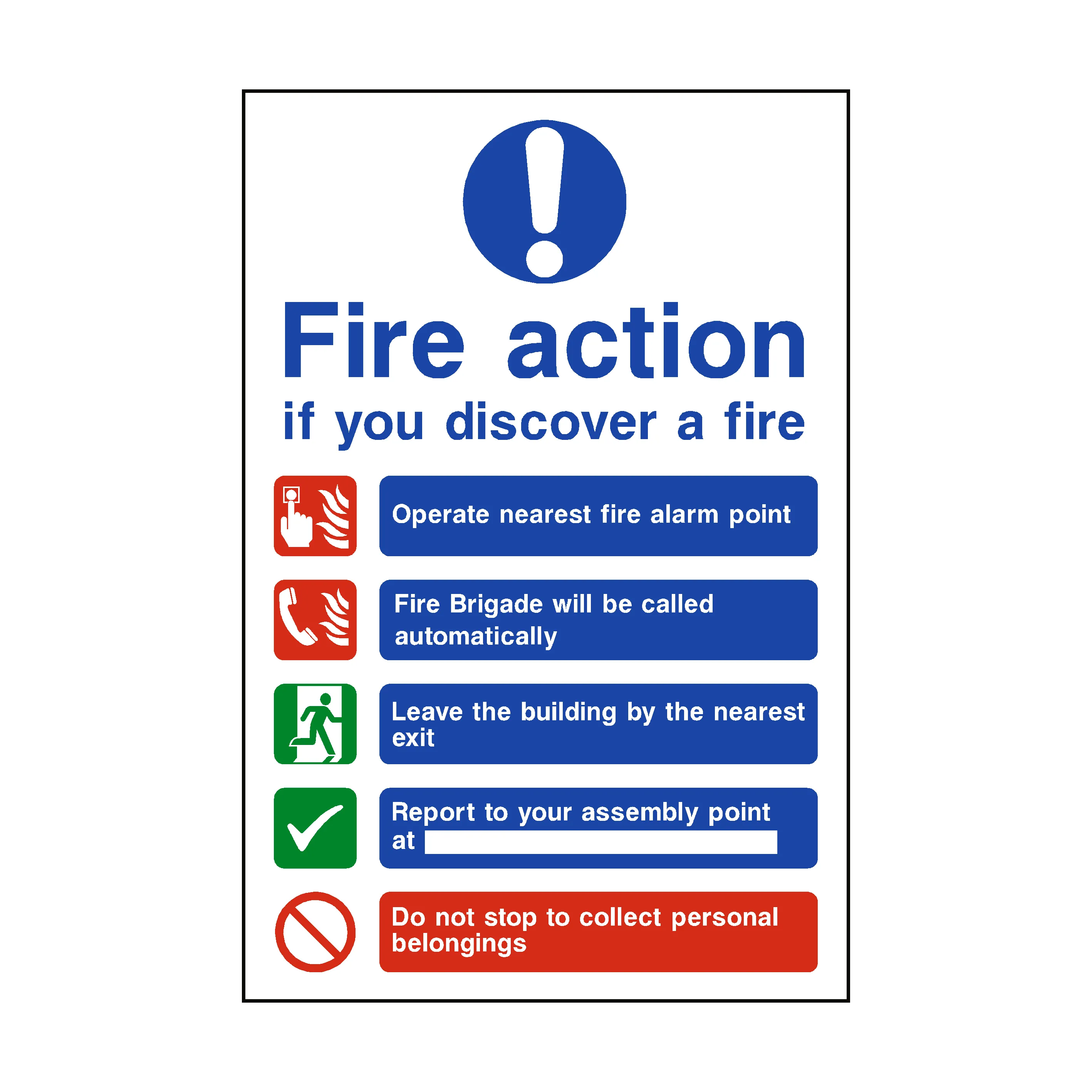 Fire Action Non-Lift Automatic Alarm Sign