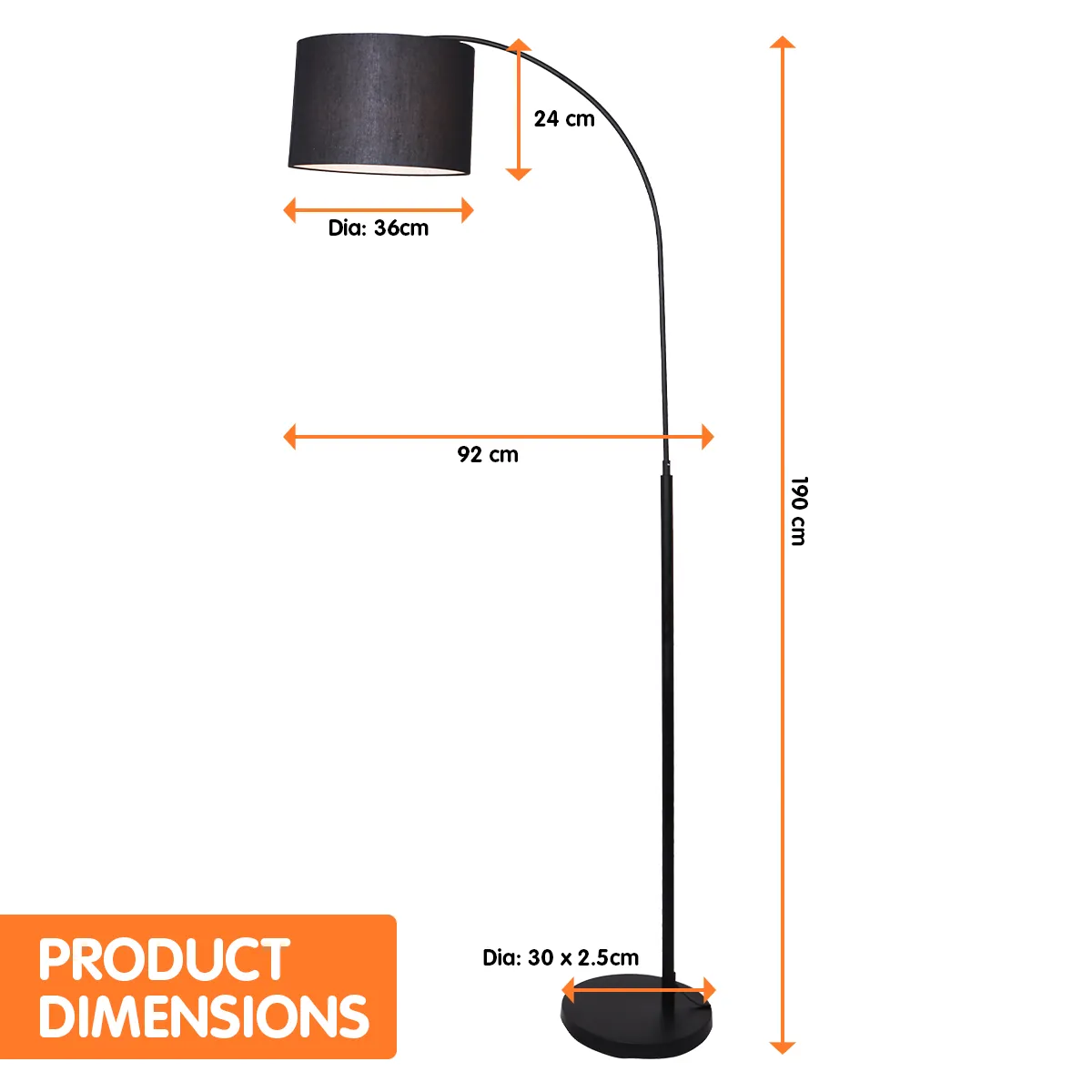 Floor Lamp Metal Arc-Shade Black