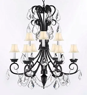 Foyer / Entryway Wrought Iron Empress Crystal (Tm) Chandelier 30" Inches Tall With Crystal And White Shades H 30" X W 26" - A84-Whiteshades/B12/724/6 3