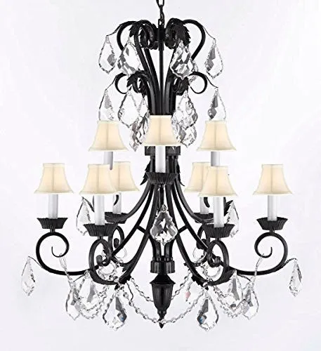 Foyer / Entryway Wrought Iron Empress Crystal (Tm) Chandelier 30" Inches Tall With Crystal And White Shades H 30" X W 26" - A84-Whiteshades/B12/724/6 3