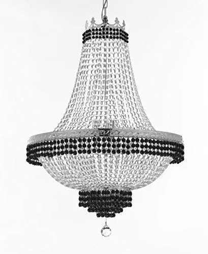 French Empire Crystal Chandelier Chandeliers Lighting Trimmed With Jet Black Crystal Good For Dining Room Foyer Entryway Family Room And More H50" X W30" - F93-B79/Cs/870/14Large