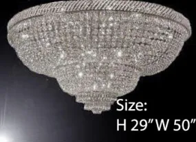 French Empire Crystal Flush Basket Chandelier Lighting H 29" W 50" - G93-Flush/Silver/448/48