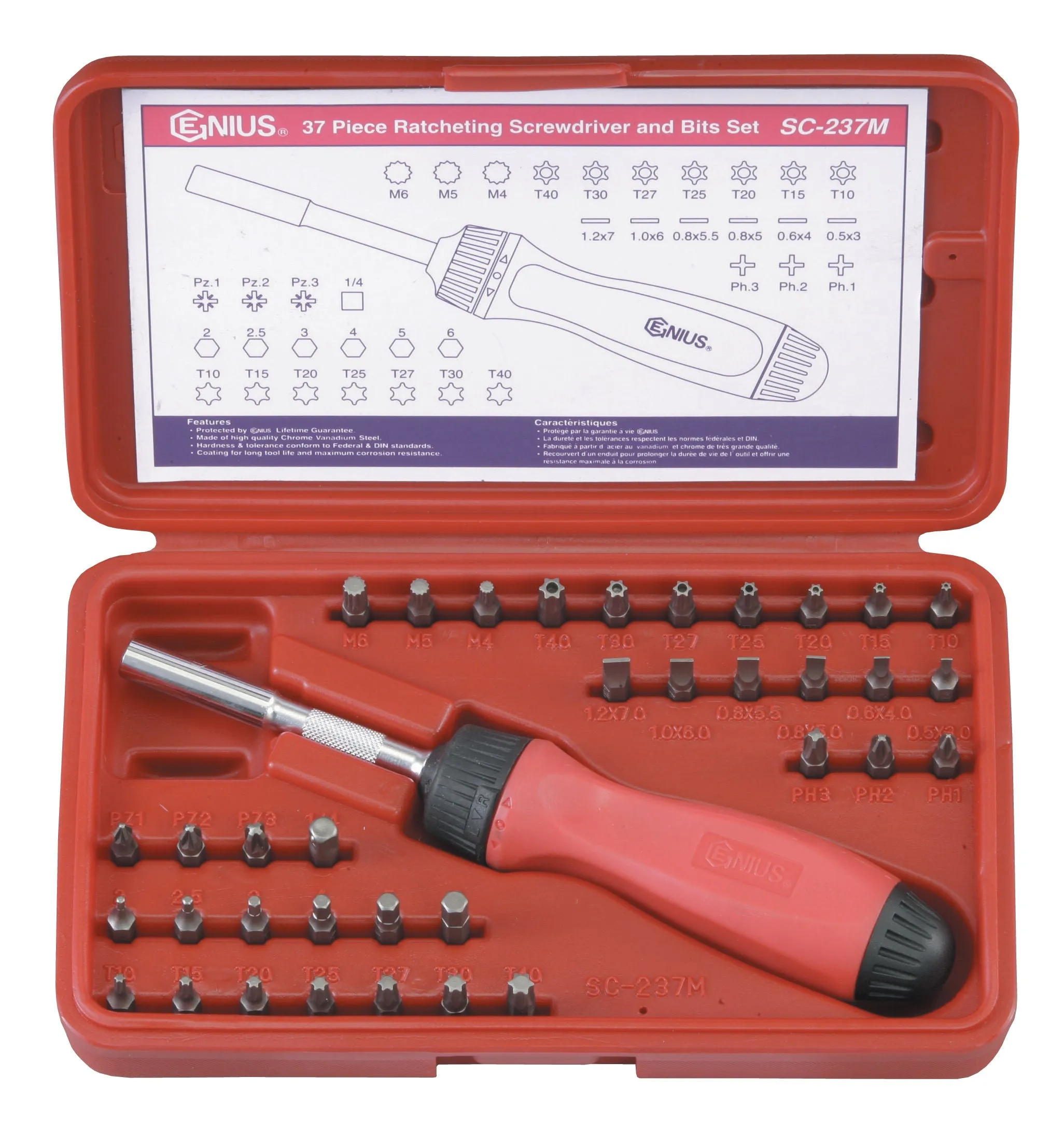 Genius SC-237M - 37 Piece Ratcheting Screwdriver and Bits Set