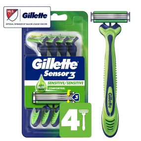 Gillette Sensor3 Sensitive Men's Disposable Razor, 4 Razors