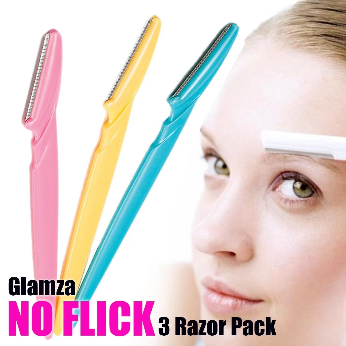 Glamza 'No Flick' Eyebrow, Face Fuzz & Dermaplaning Razors - Optional Disinfectant Spray