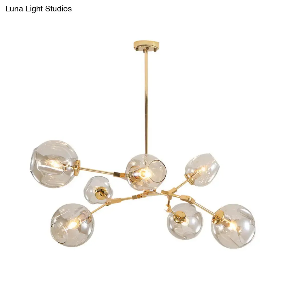 Gold Dimpled Glass Pendant Chandelier - Simplicity Cup Shade - 7 Bulb, Clear - for Dining Room