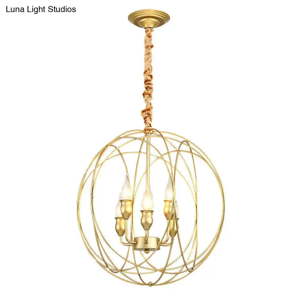 Gold Metal Candle Chandelier - Industrial 5-Bulb Dining Room Pendant