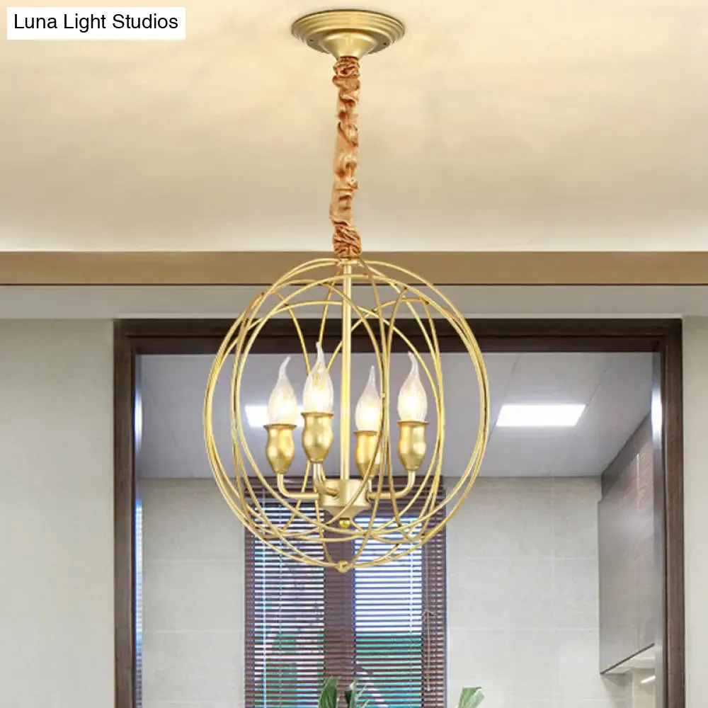 Gold Metal Candle Chandelier - Industrial 5-Bulb Dining Room Pendant