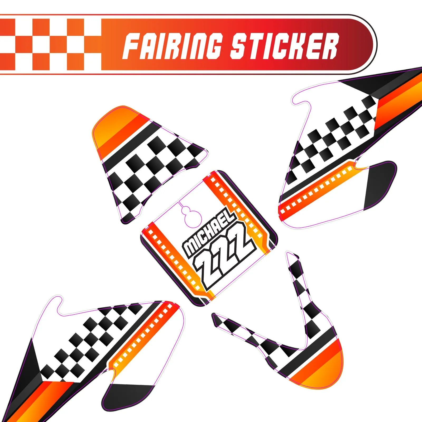 Graphic Kit Decals Fairing Sticker Custom Number For Razor MX500 MX650 - L001 Checkered Fire