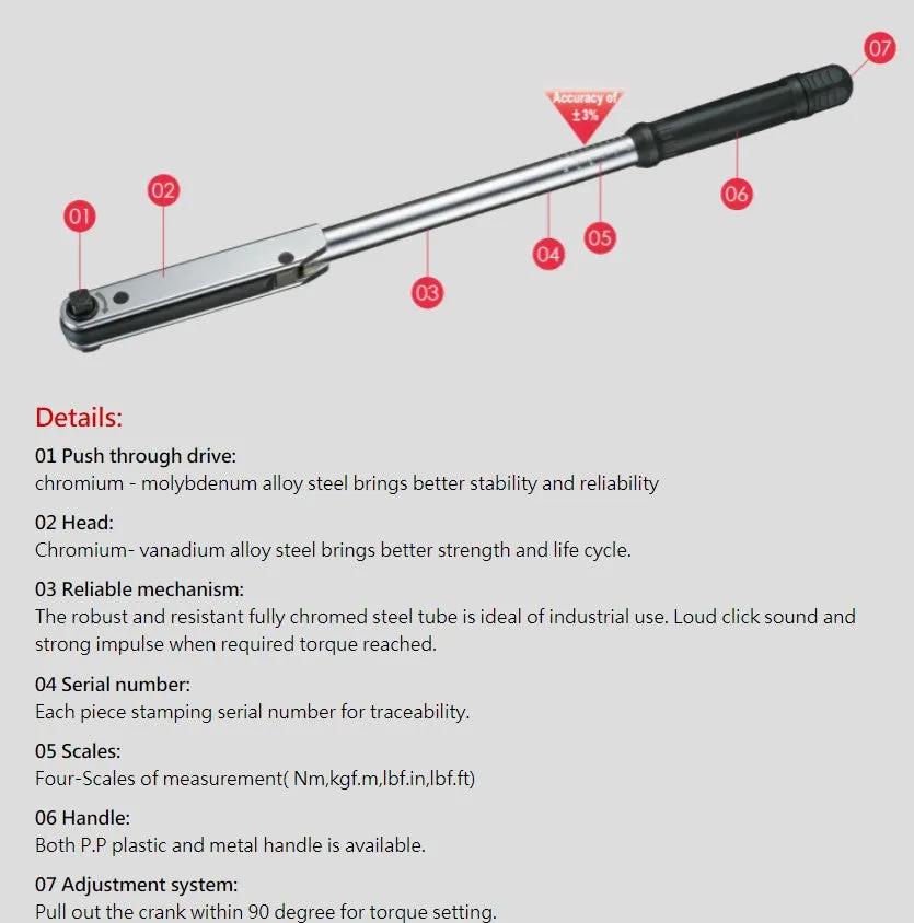 Harvest Classic Torque Wrench 1/4" Square Drive  2.5-11Nm