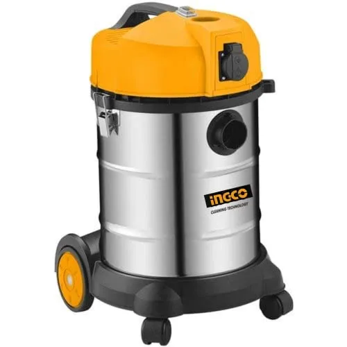 Homdum 1400watt Wet and Dry Vacuum Cleaner VC14301 INGCO 30 LTR Capacity - 16-18KPa Suction - Stainless Steel Tank and HEFA Filter with Blower Function Black & Yellow.