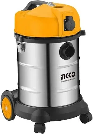 Homdum 1400watt Wet and Dry Vacuum Cleaner VC14301 INGCO 30 LTR Capacity - 16-18KPa Suction - Stainless Steel Tank and HEFA Filter with Blower Function Black & Yellow.