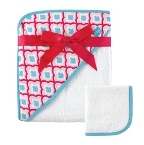 Hudson Baby Cotton Hooded Towel and Washcloth, Dark Pink