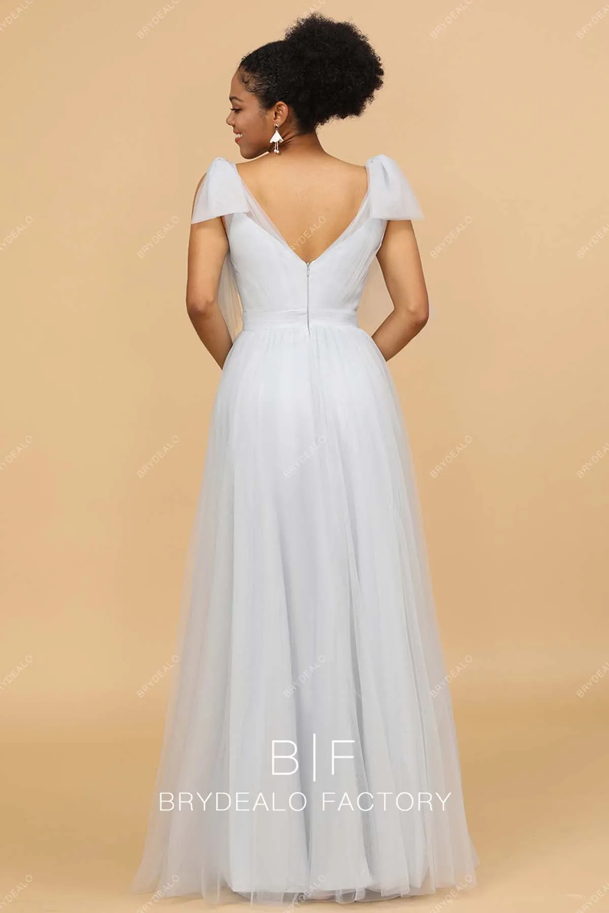 Ice Blue Tulle V-neck Floor Length A-line Gown