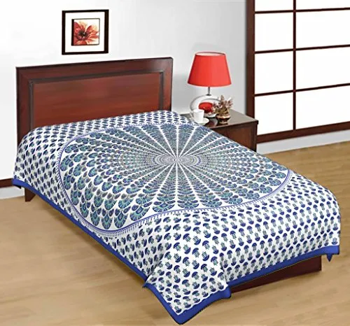 Indian Royal Fashion Jaipuri Art 100% Cotton 1 Single BedSheet Without Pillow Covers (Size :-60X90 Inches 152x229 cm)