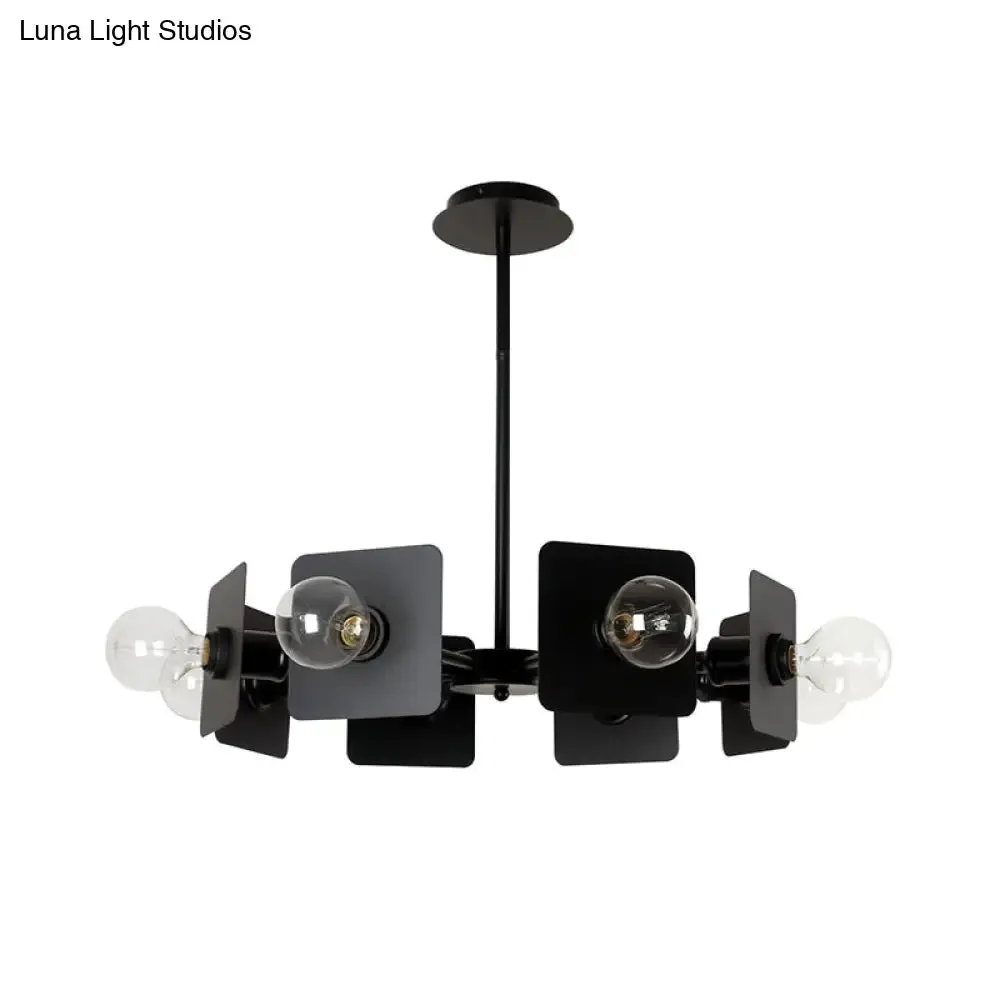 Industrial Metal Square Chandelier Lighting - 8-Head Black Ceiling Fixture for Restaurants