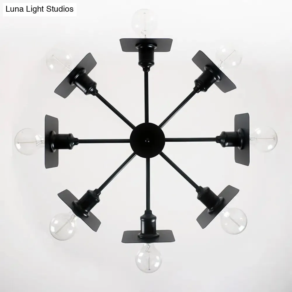 Industrial Metal Square Chandelier Lighting - 8-Head Black Ceiling Fixture for Restaurants