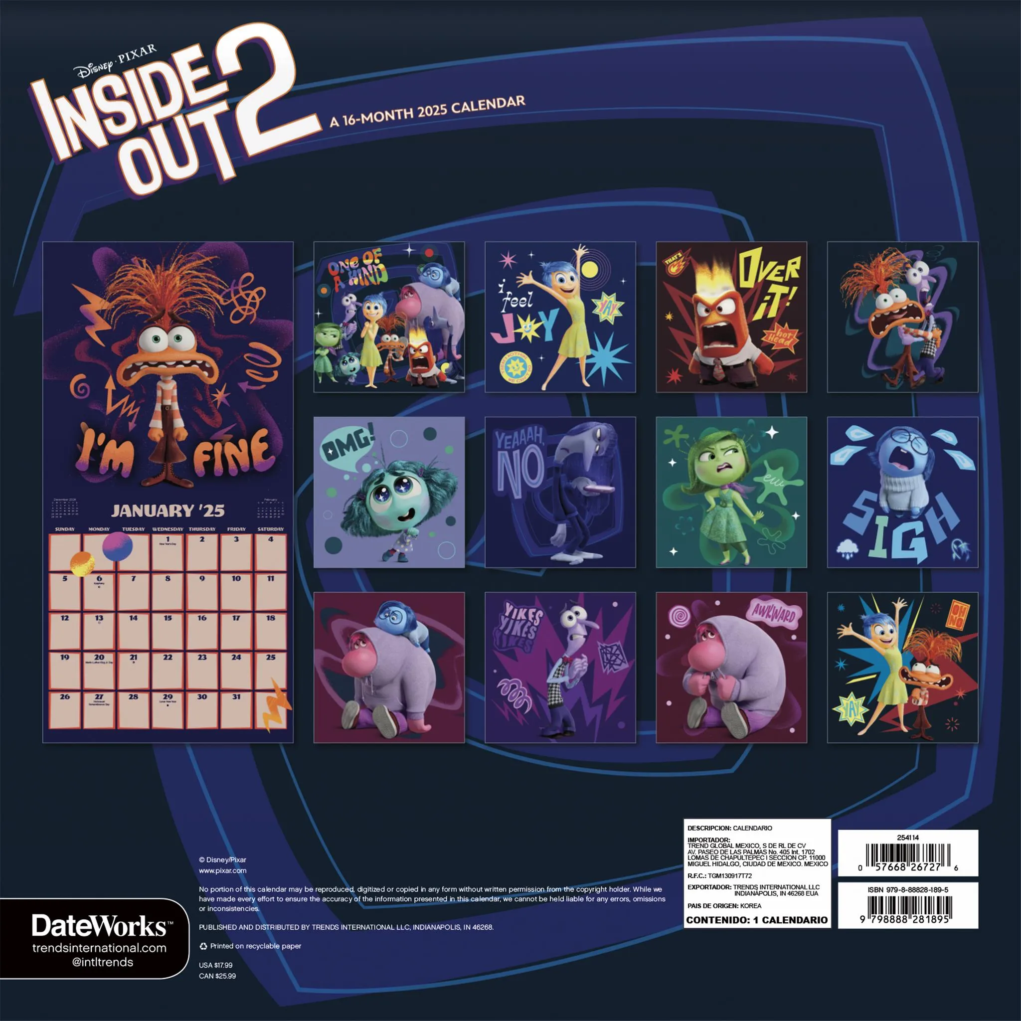 Inside Out 2 Wall 2025 Calendar - Online Exclusive