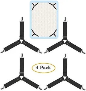 JENY Triangle Elastic and Metal Mattress Corner Clips 3 Way Fitted Bedsheet Fastener Suspenders Grippers for Mattress Covers Sofa Cushion (Multicolor) - Pack of 4