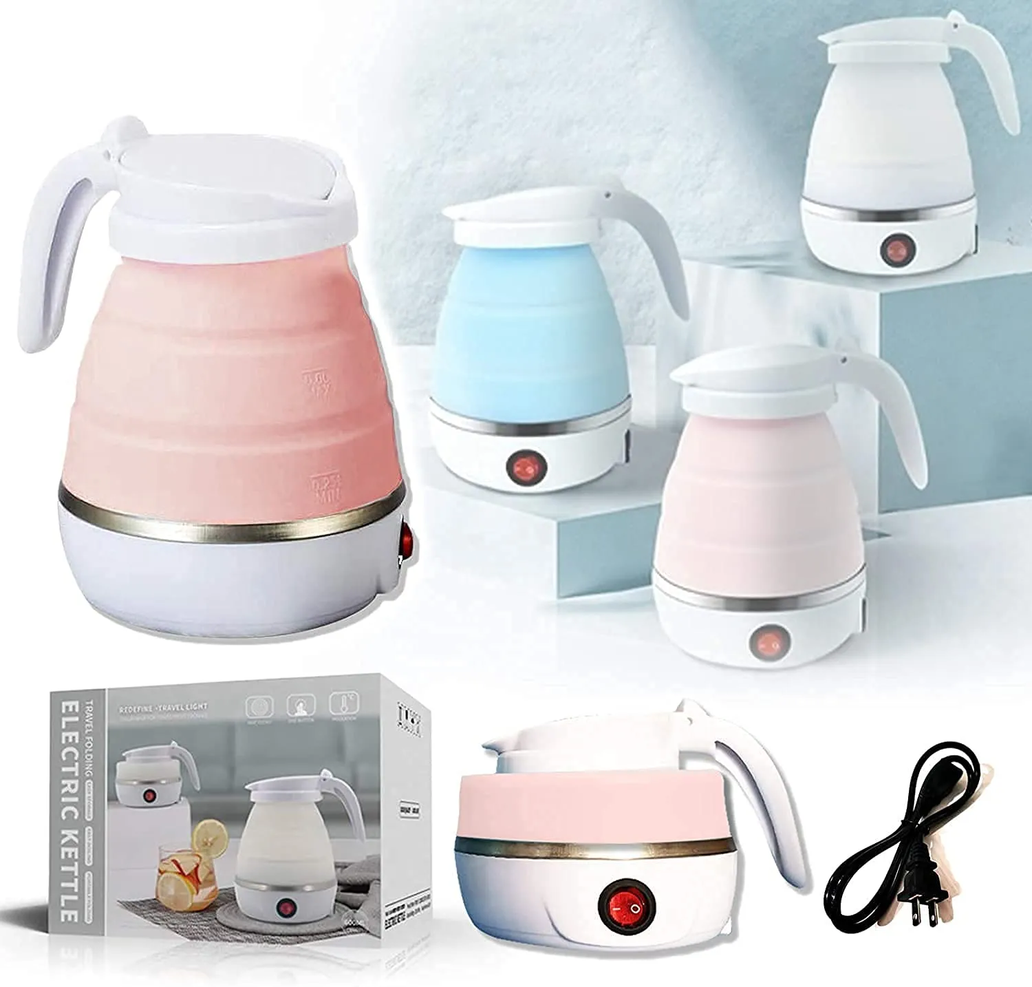 JIGsKART Silicone Travel Electric Portable Kettle Foldable Collapsible Kettle 220V 50Hz Hot Water Boiler&Tea Heater Coffee maker For Travelling,Office&Home Use (1 Pc-Multicolor) 600 Milliliter