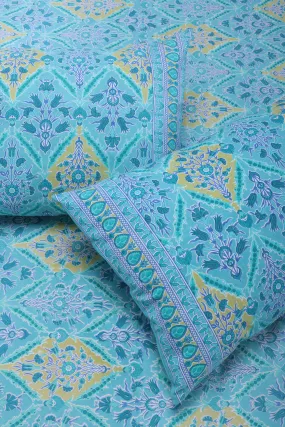 Kalindi Jaal Turquoise Cotton Bedsheet