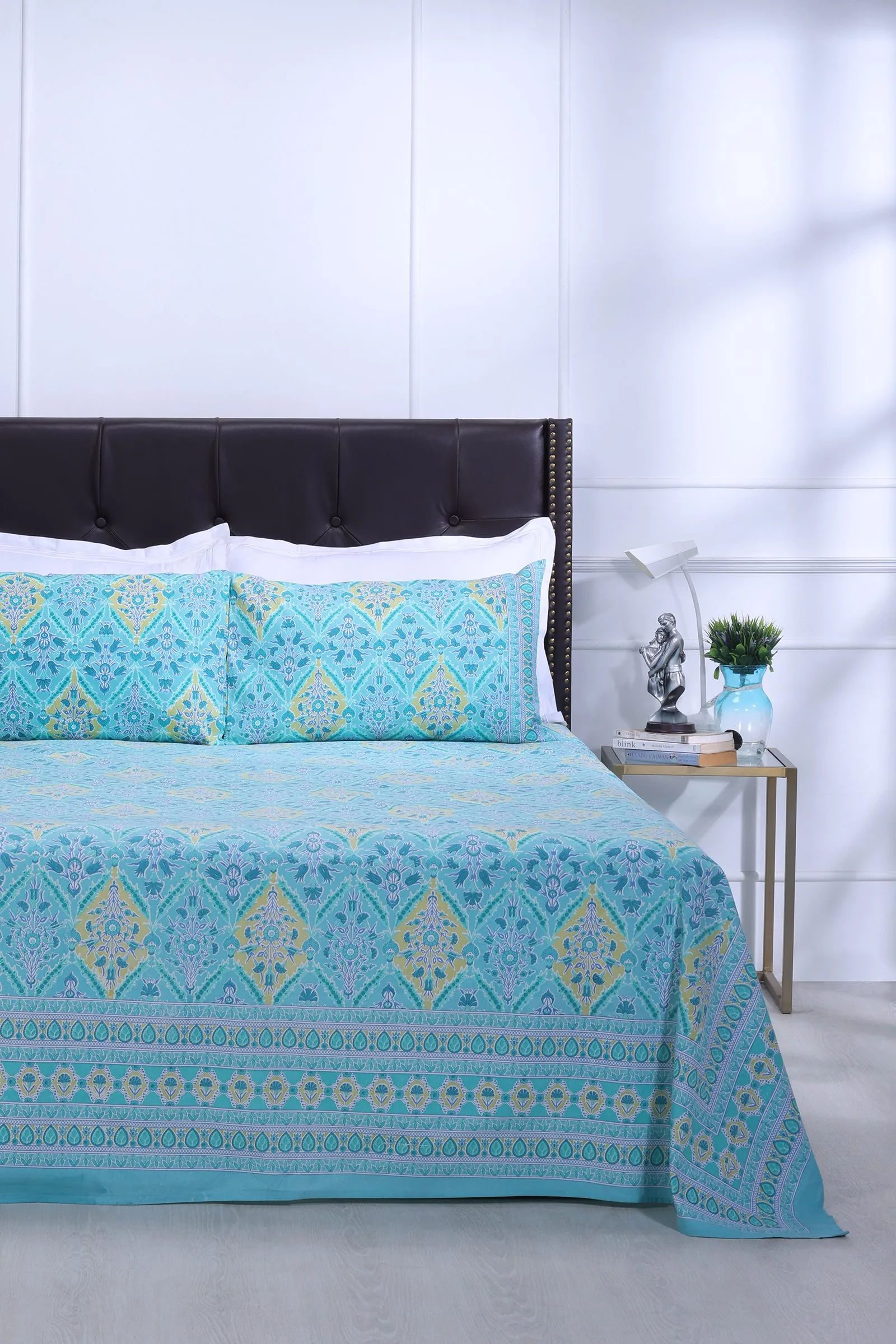 Kalindi Jaal Turquoise Cotton Bedsheet