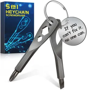 Keychain Screwdriver Men Gifts Tool - Stocking Stuffers Portable Key Shaped Pocket Screw Driver Gadgets EDC Multi Tool for Outdoor Repair: Hex Wrench Phillips Flathead Bottle Opener Key Ring